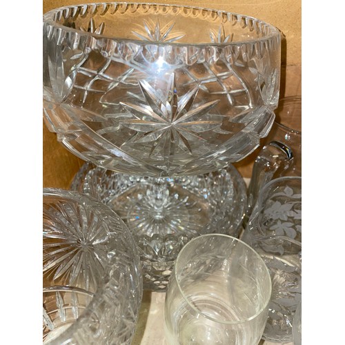 321 - DECANTER AND STOPPER, TUMBLERS, ETCHED GLASSWARE