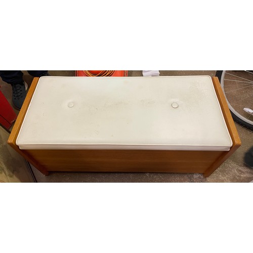 63 - 1960S TEAK AND PADDED TOP BLANKET BOX