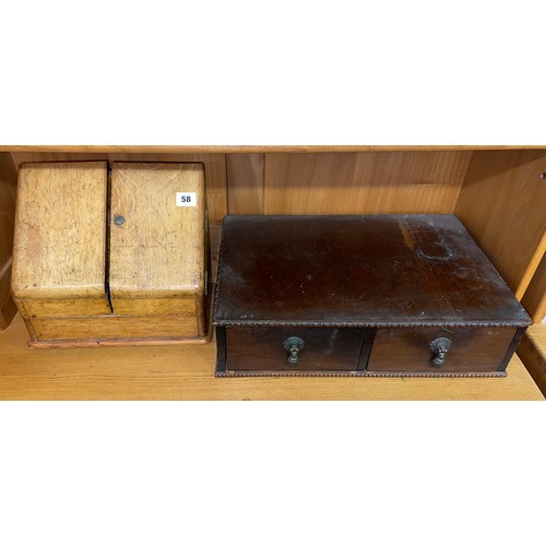 58 - EDWARDIAN OAK SLANT FRONTED DESK BOX AND TWO DRAWER INDEX CARD CARD