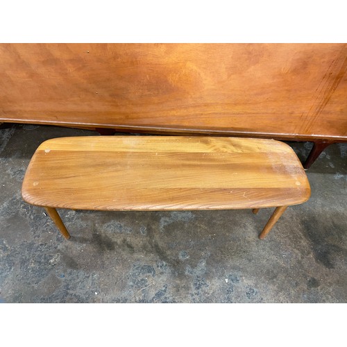 46 - LIGHT WOOD ERCOL STYLE MAGAZINE RACK AND ELONGATED COFFEE TABLE