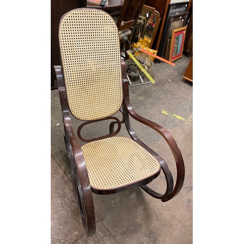 71 - REPRODUCTION THONET STYLE BERGERE CANED ROCKING CHAIR