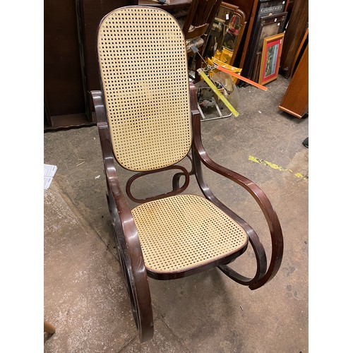 71 - REPRODUCTION THONET STYLE BERGERE CANED ROCKING CHAIR