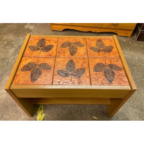 74 - 1970S TEAK EFFECT AND TILE TOP SMALL COFFEE TABLE