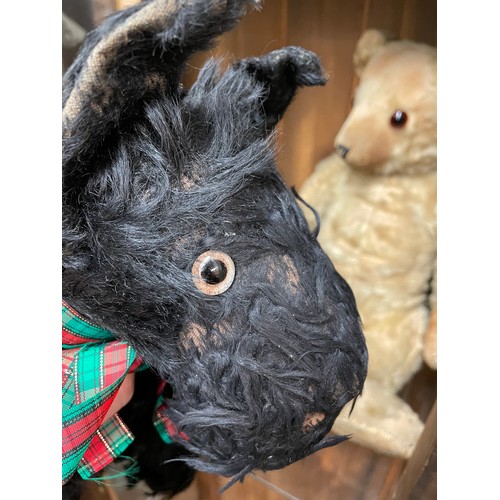 353 - SCHUCO BLACK PLUSH SCOTTIE TERRIER TOY DOG AND A MOHAIR TEDDY BEAR