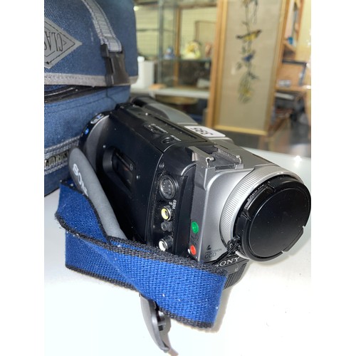 395 - NYLON BAG WITH SONY ATX HANDYCAM WITH BATTERY REMOTE