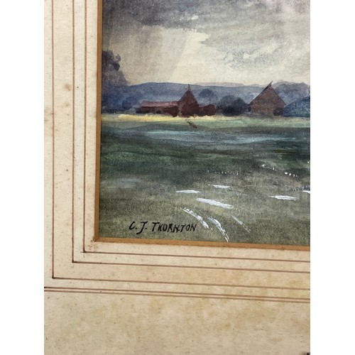 541 - CJ THORNTON WATERCOLOUR OF STORMY RIVER LANDSCAPE