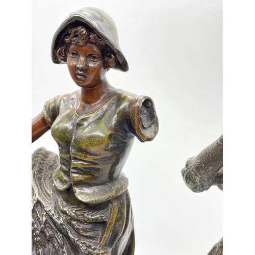 370 - METAL WORK RENAISSANCE STYLE FIGURE AND A SPELTER FIGURE ENTITLED 'RETOUR DES CHAMPS' '(ARM A/F)