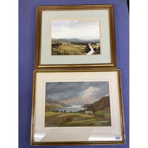 537 - REG HAMPTON PASTEL ON PAPER - SCOTTISH LOCH AFTER THE STORM AND WATERCOLOUR - MORNING SUN, BALCOMBE ... 