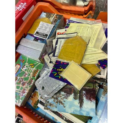 403 - ORANGE CRATE OF UNOPENED PACKS OF POSTCARDS, AND OTHER LOOSE CARDS