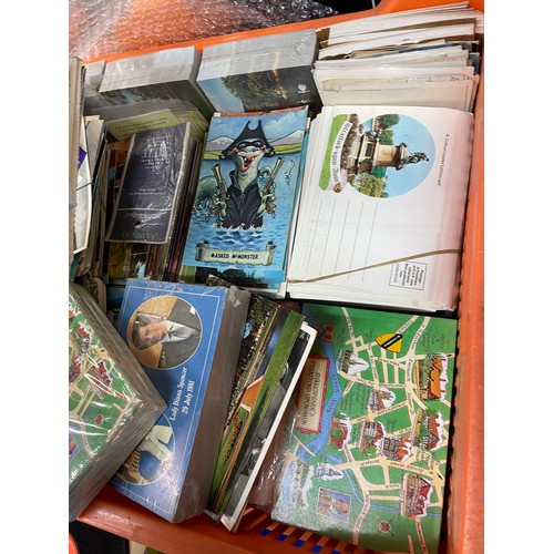 403 - ORANGE CRATE OF UNOPENED PACKS OF POSTCARDS, AND OTHER LOOSE CARDS