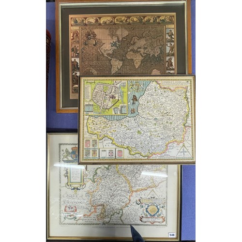 548 - FACSIMILE MAP OF SAXTONS WARWICKSHIRE AND LEICESTERSHIRE, A FACSIMILE MAP OF SOMERSETSHIRE AFTER JOH... 