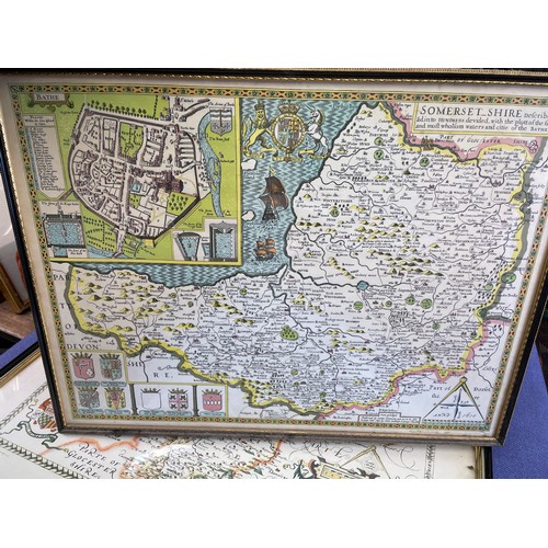 548 - FACSIMILE MAP OF SAXTONS WARWICKSHIRE AND LEICESTERSHIRE, A FACSIMILE MAP OF SOMERSETSHIRE AFTER JOH... 