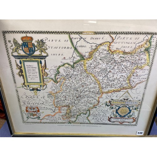 548 - FACSIMILE MAP OF SAXTONS WARWICKSHIRE AND LEICESTERSHIRE, A FACSIMILE MAP OF SOMERSETSHIRE AFTER JOH... 