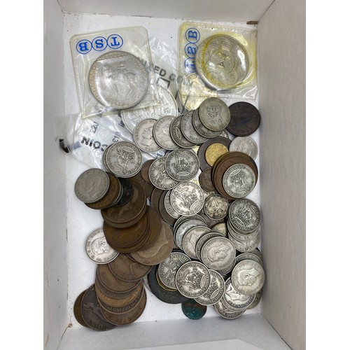 459 - BOX OF MAINLY GB COINS, JUBILEE CROWNS, OLD ONE POUND NOTES, AND A CERAMIC JAR OF COINS