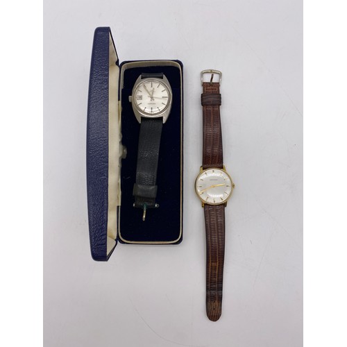 507 - BOXED GENTLEMANS GARRARD AUTOMATIC WRIST WATCH, AND A PRESENTATION GARRARD WRIST WATCH ON A LEATHER ... 