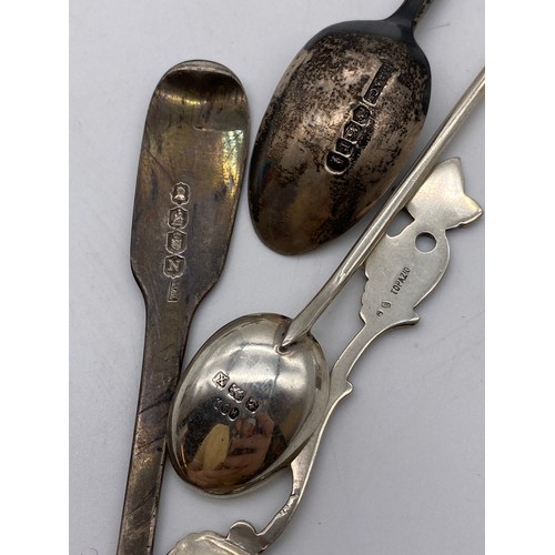 521 - SELECTION OF SILVER AND WHITE METAL TEASPOONS, NAPKIN RINGS AND PAIR OF BULBOUS CONDIMENTS