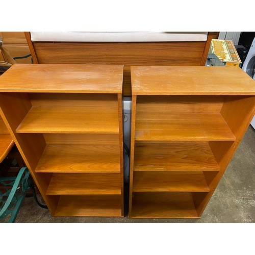 191 - TEAK WALL MOUNTED CABINET A/F AND TWO LARGER BOOKSHELVES