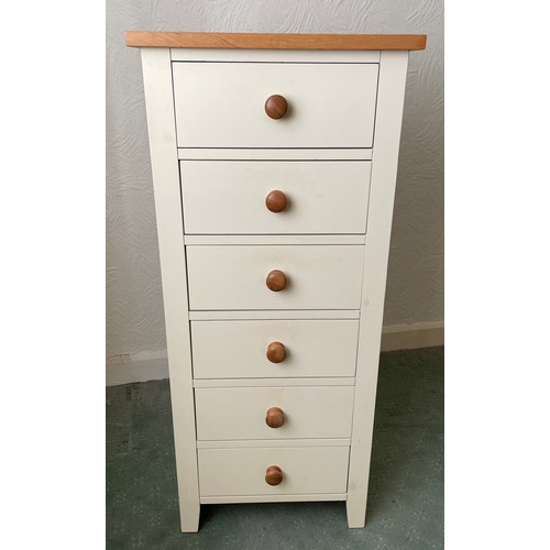 50 - OAK AND CREAM PAINTED SIX DRAWER TALL CHEST