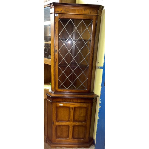 196 - OAK LEADED GLAZED CORNER CUPBOARD