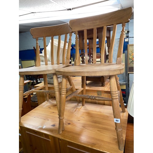 80 - PAIR OF TURNED SLAT BACK COUNTRY CHAIRS