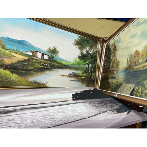 47 - OIL ON CANVAS OF A RIVER LANDSCAPE AND OIL ON CANVAS OF AUTUMN RIVER LANDSCAPE