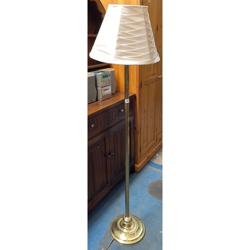 62 - BRASS COLUMN LAMP STANDARD AND PLEATED SHADE