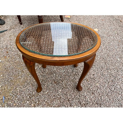 88 - WALNUT BERGERE CANED OVAL TOP STOOL/TABLE