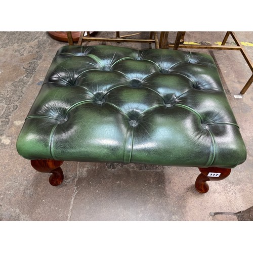 117 - BOTTLE GREEN BUTTON LEATHER FOOTSTOOL