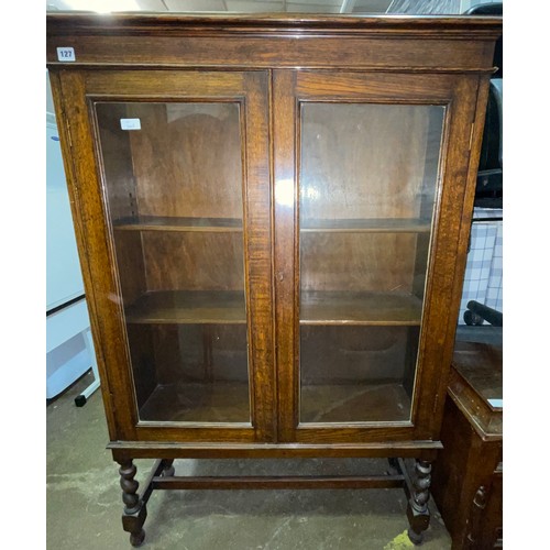 127 - OAK BARLEY TWIST GLAZED CABINET