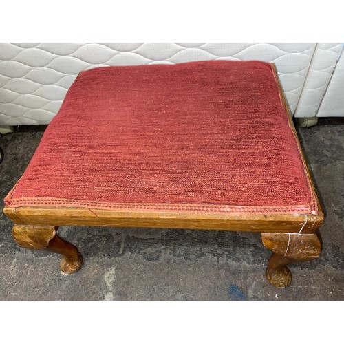 142 - SMALL UPHOLSTERED CABRIOLE LEG STOOL