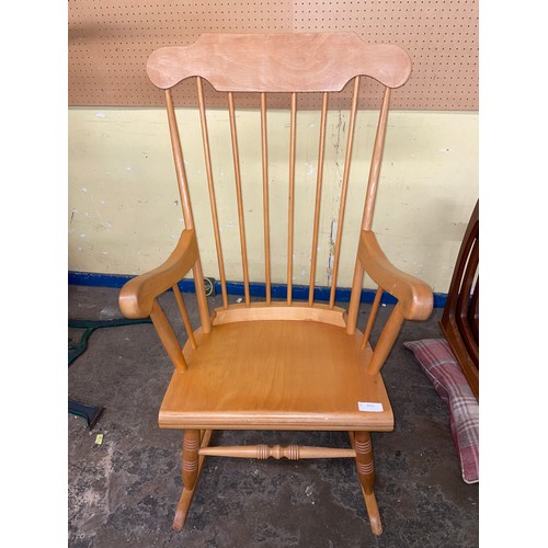 147 - BEECH SPINDLE BACK ROCKING ARMCHAIR
