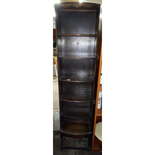 160 - NARROW OAK BOW FRONT BARLEY TWIST BOOKCASE