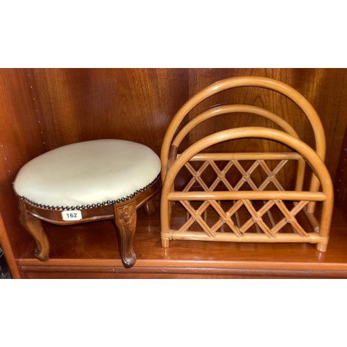 162 - CIRCULAR STUDDED FOOTSTOOL AND BAMBOO MAGAZINE RACK