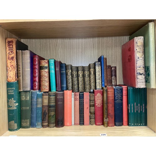 228 - SHELF OF HARDBACK BOOKS AND ANTIQUARIAN INCLUDING DICKENS, EGYPT, LIFE OF NELSON