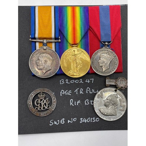 406 - WWI MEDAL DUO AND GEORGE VI MEDAL B200247 TO PTE TR. PULHAM RIF BDE WITH SCHOOL BOARD FOR LONDON MED... 