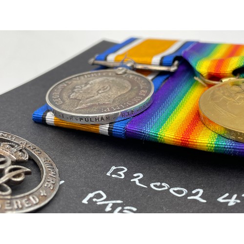 406 - WWI MEDAL DUO AND GEORGE VI MEDAL B200247 TO PTE TR. PULHAM RIF BDE WITH SCHOOL BOARD FOR LONDON MED... 