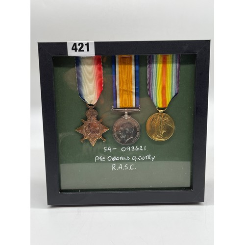 421 - WWI MEDAL TRIO S4-093621 TO PTE OSWALD GENTRY R.A.S.C