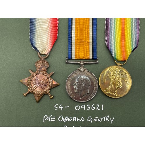 421 - WWI MEDAL TRIO S4-093621 TO PTE OSWALD GENTRY R.A.S.C