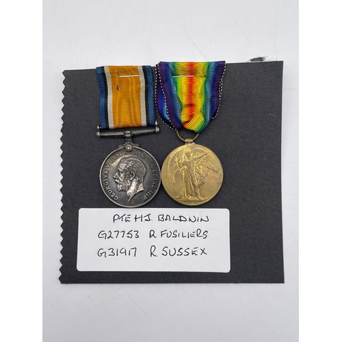 445 - WWI MEDAL DUO 27753 PTE H.J. BALDWIN R.FUS