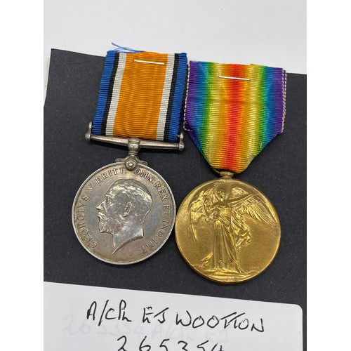 440 - WWI MEDAL DUO TO 265354 A.CPL.E J WOOTTON R.WAR.R