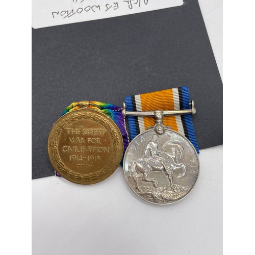 440 - WWI MEDAL DUO TO 265354 A.CPL.E J WOOTTON R.WAR.R