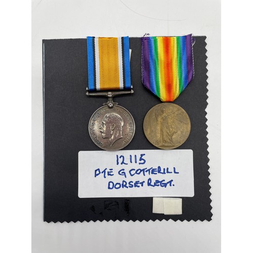 447 - WWI MEDAL DUO 12115 PTE G.COTTERILL DORSET.R