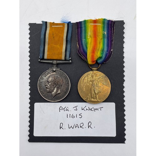 441 - WWI MEDAL DUO 11615 PTE J. KNIGHT R.WAR.R