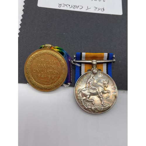 444 - WWI MEDAL DUO 23320 PTE T. CARTNER R.WAR.R