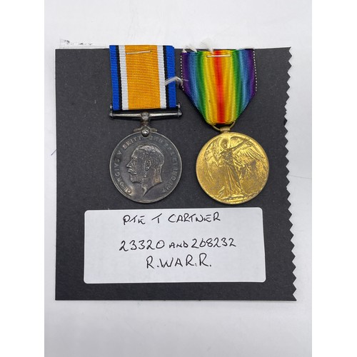 444 - WWI MEDAL DUO 23320 PTE T. CARTNER R.WAR.R