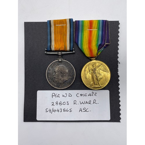 442 - WWI MEDAL DUO 28803 PTE W.D CHEAPE R.WAR.R