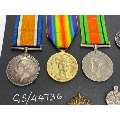 416 - TWO WWI DUO AND WWII MEDAL TO GS/44736 PTE A.LOWNDES R FUSILIERS SWB 44852 WITH ARP BADGE AND OTHERS