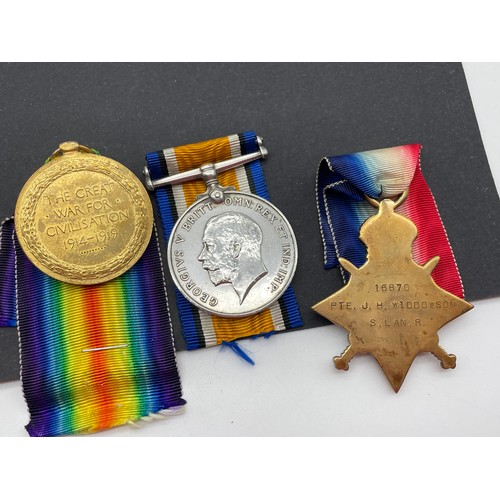 420 - WWI MEDAL TRIO TO 15870 PTE JAMES H WIDDOWSON 15870 SOUTH LANCS REG AND 49161 LANCS FUS