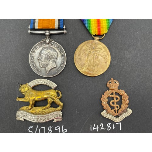 423 - WWI MEDAL DUO 5/17896 PTE H.BARWELL LEIC REG 142817 H BARWELL R.A.M.C