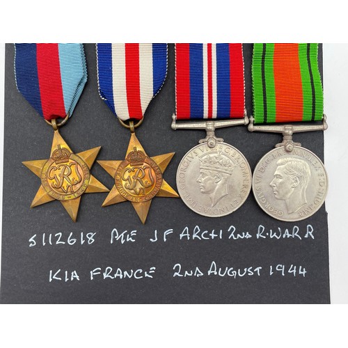 425 - WWII MEDALS 5112618 PTE JF ARCH 2ND R.WAR.R KIA FRANCE 02/081944